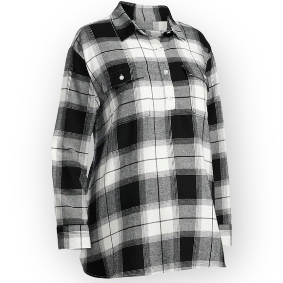 Maternity Black Buffalo Plaid Long Sleeve Boyfriend Shirt. NWT - Picture 2 of 4